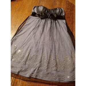 Small Purple Black Mesh Overlay Sleeveless Embellished Mini Dress Prom Wedding